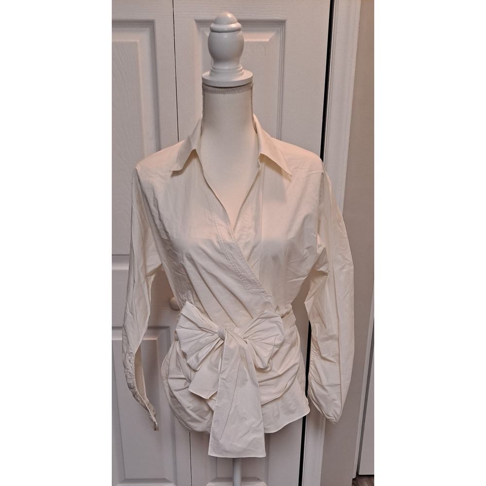 Dorothee Schumacher Ivory Poplin‎ Power Wrap Blouse Size 1 Long Sleeve